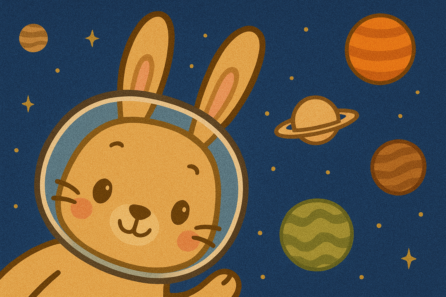 A cartoon bunny wearing a space helmet.